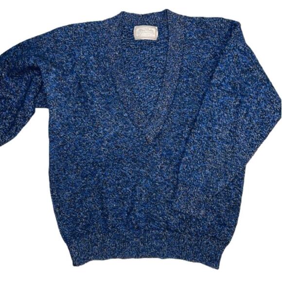 Britches of Georgetowne Cashmere & Silk Blue Marled V-Neck Sweater Size M - Picture 1 of 8